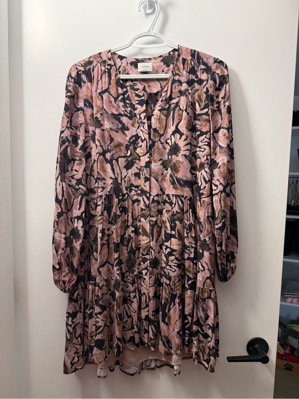 Wilfred Pink Floral Tiered Long-Sleeve Dress